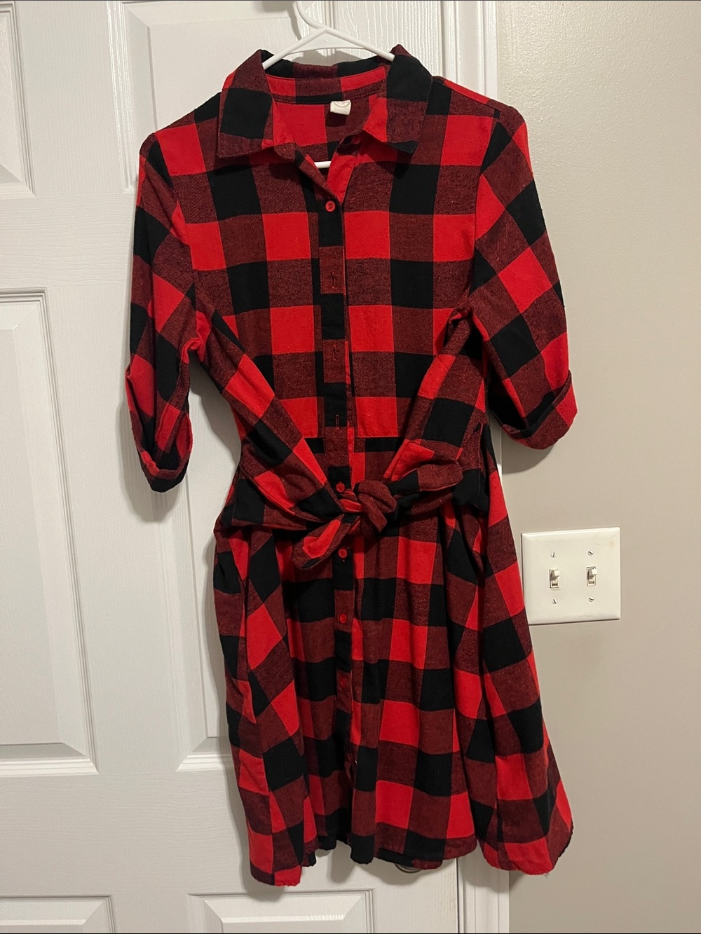 CY Red Plaid Dress with Belt - Picture 4 of 6